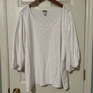 Women’s Plus Size Knit Eyelet Top - Ava & Viv - White - 2x